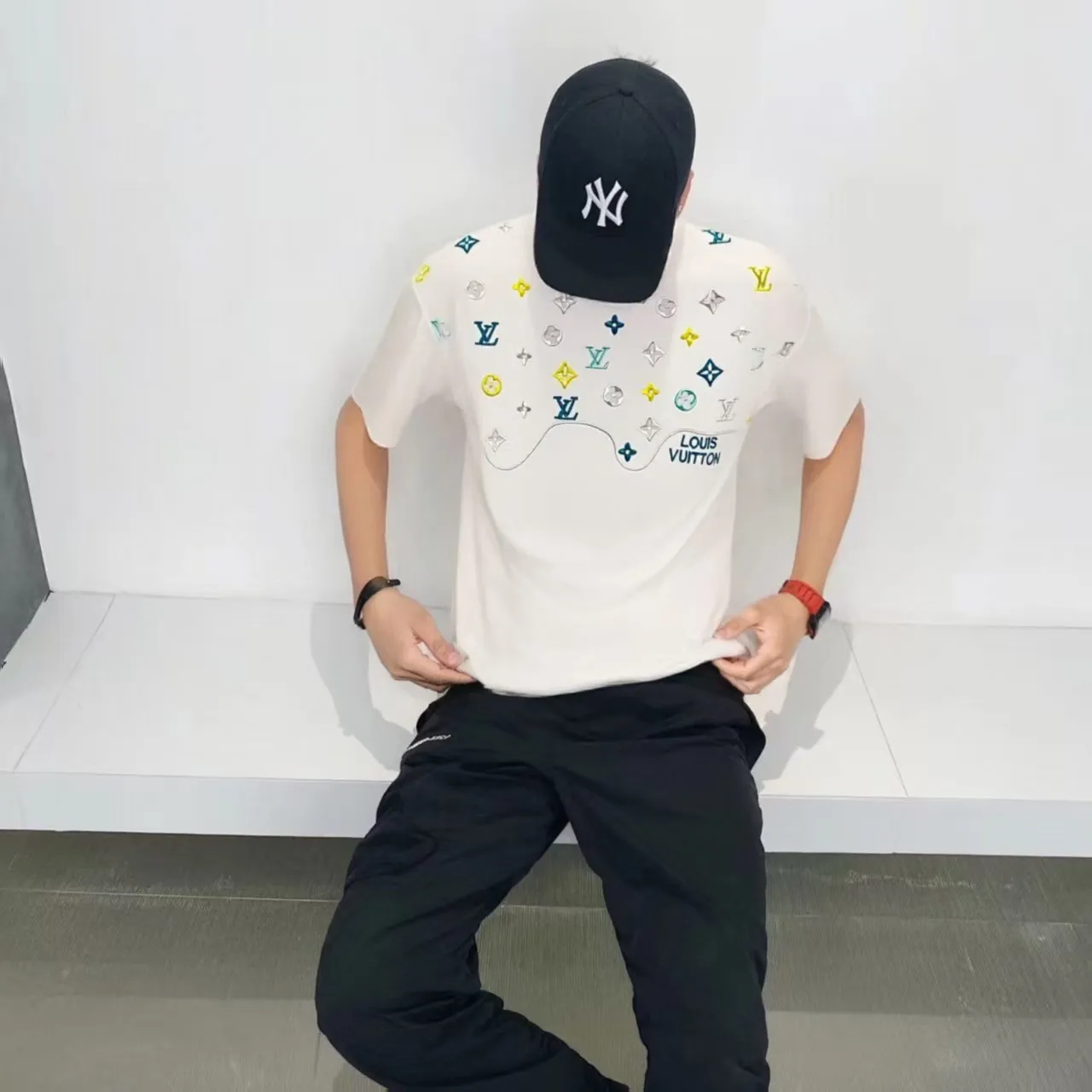 Louis Vuitton/Louis Vuitton 26ss wave pattern color block presbyopic embroidered short sleeves